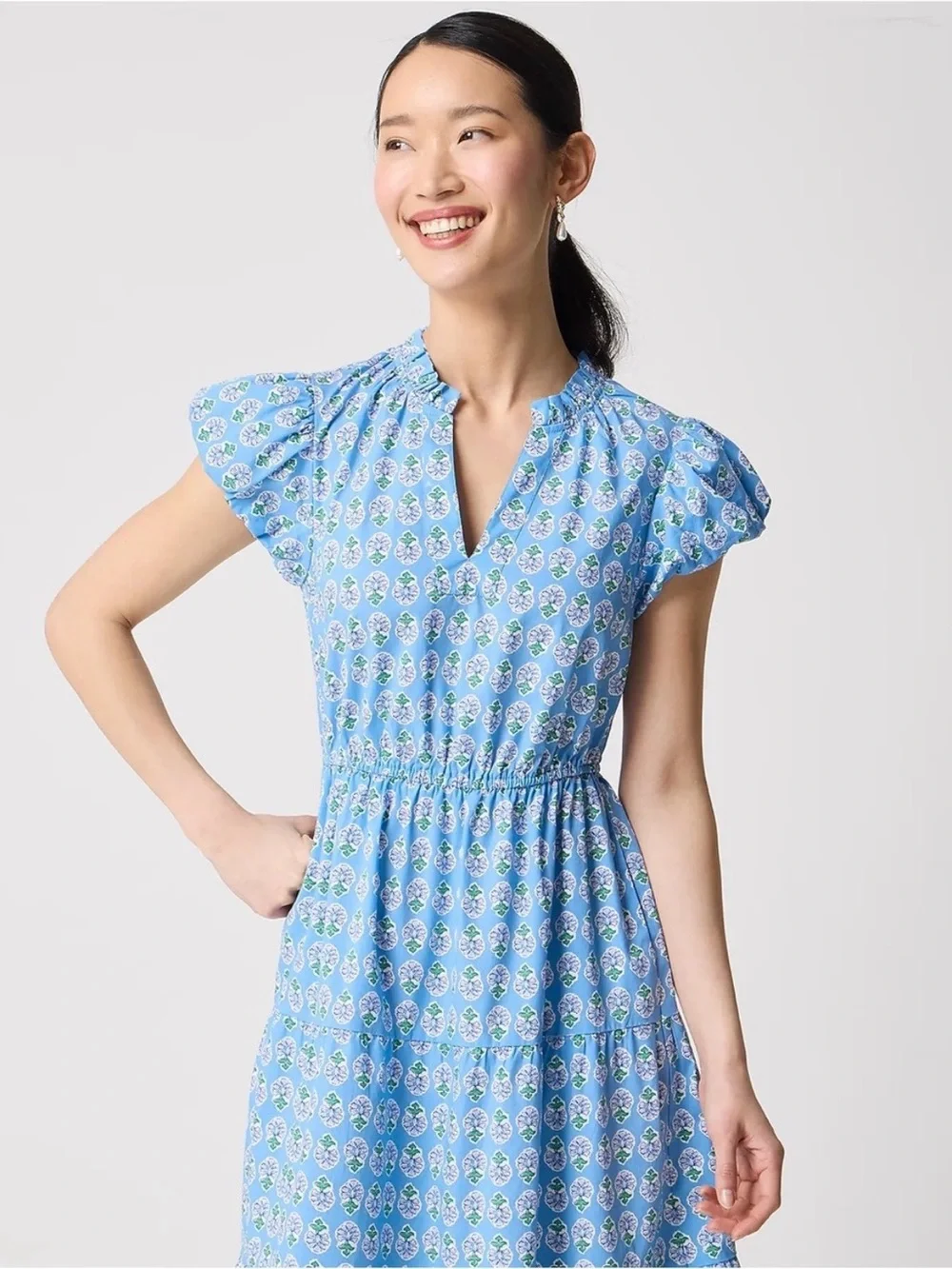 NWT J.Crew Willa Tiered Midi Dress Mountain Bluebird Floral Blue Size 8